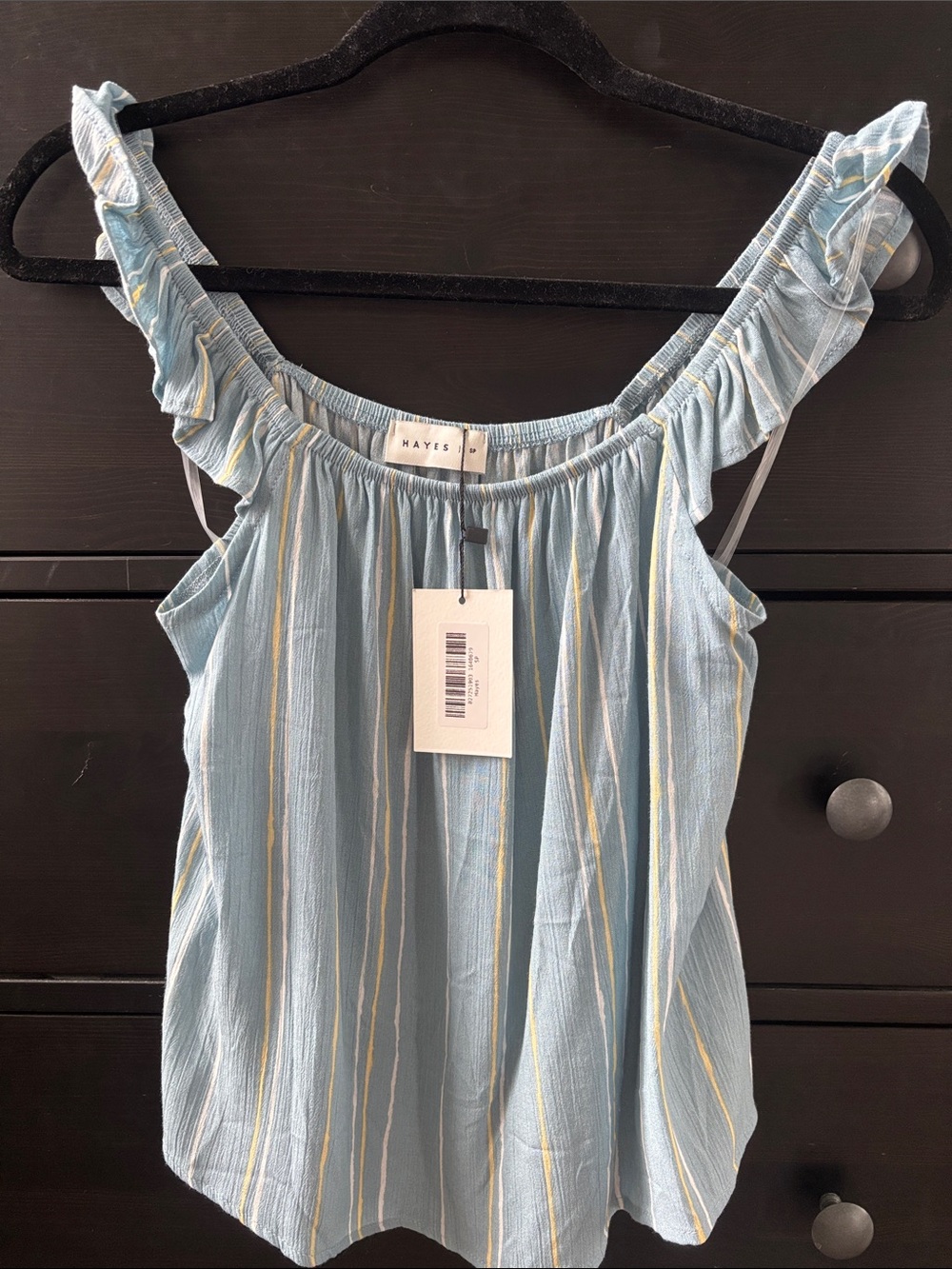 Hayes Light Blue Ruffle Strap Women's Tank Top
